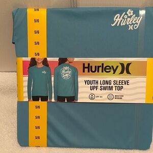 Hurley Youth Turquoise Waves Long Sleeve UPF Swim Top …size 5/6